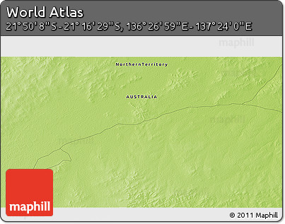 Physical 3D Map of the Area around 21° 33' 19" S, 136° 55' 30" E