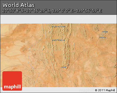 Satellite 3D Map of the Area around 21° 33' 19" S, 139° 28' 29" E