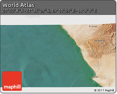 Satellite 3D Map of the Area around 21° 33' 19" S, 13° 40' 30" E