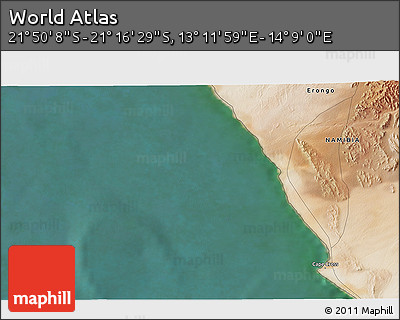 Satellite 3D Map of the Area around 21° 33' 19" S, 13° 40' 30" E