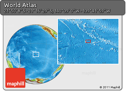 Physical Location Map of the Area around 21° 33' 19" S, 140° 10' 30" W