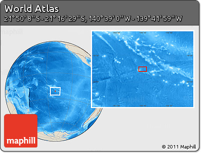 Shaded Relief Location Map of the Area around 21° 33' 19" S, 140° 10' 30" W