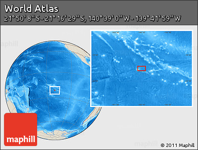 Shaded Relief Location Map of the Area around 21° 33' 19" S, 140° 10' 30" W