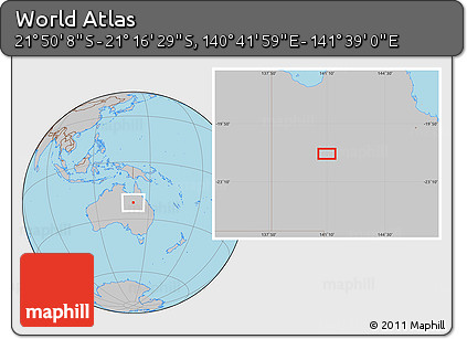 Gray Location Map of the Area around 21° 33' 19" S, 141° 10' 30" E