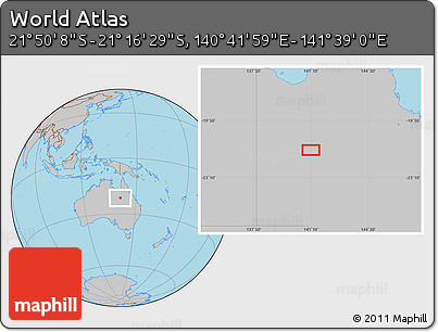 Gray Location Map of the Area around 21° 33' 19" S, 141° 10' 30" E