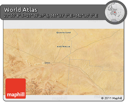 Satellite 3D Map of the Area around 21° 33' 19" S, 142° 1' 30" E