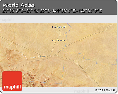 Satellite 3D Map of the Area around 21° 33' 19" S, 142° 1' 30" E