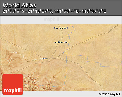 Satellite 3D Map of the Area around 21° 33' 19" S, 142° 1' 30" E