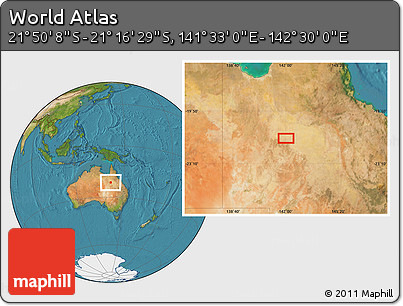 Satellite Location Map of the Area around 21° 33' 19" S, 142° 1' 30" E