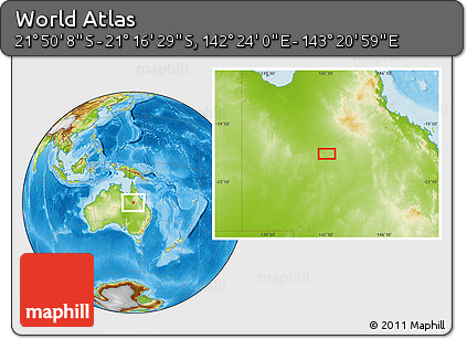 Physical Location Map of the Area around 21° 33' 19" S, 142° 52' 30" E