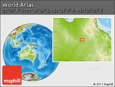 Physical Location Map of the Area around 21° 33' 19" S, 142° 52' 30" E