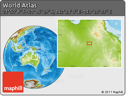 Physical Location Map of the Area around 21° 33' 19" S, 142° 52' 30" E