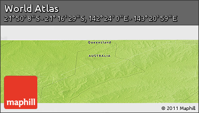 Physical Panoramic Map of the Area around 21° 33' 19" S, 142° 52' 30" E