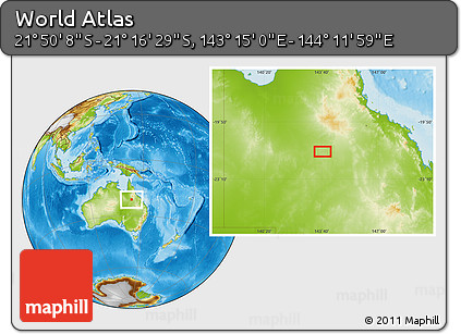 Physical Location Map of the Area around 21° 33' 19" S, 143° 43' 29" E