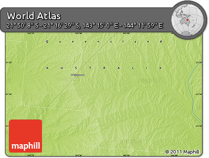 Physical Map of the Area around 21° 33' 19" S, 143° 43' 29" E