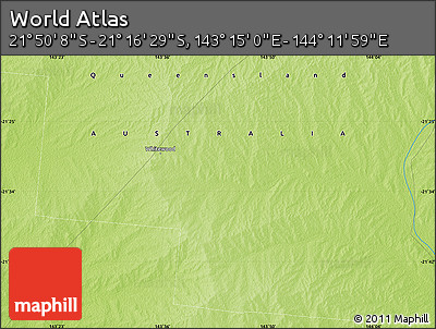 Physical Map of the Area around 21° 33' 19" S, 143° 43' 29" E