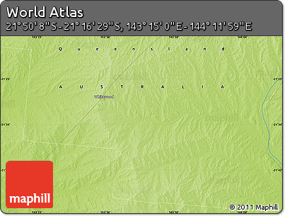 Physical Map of the Area around 21° 33' 19" S, 143° 43' 29" E