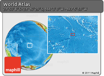 Physical Location Map of the Area around 21° 33' 19" S, 143° 34' 29" W