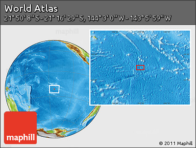 Physical Location Map of the Area around 21° 33' 19" S, 143° 34' 29" W