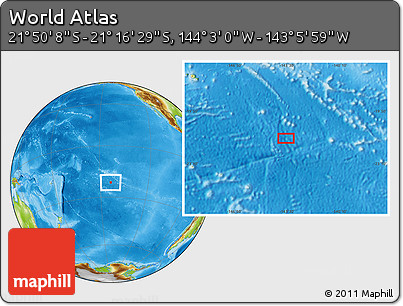 Physical Location Map of the Area around 21° 33' 19" S, 143° 34' 29" W