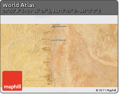 Satellite 3D Map of the Area around 21° 33' 19" S, 144° 34' 29" E