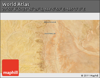 Satellite 3D Map of the Area around 21° 33' 19" S, 144° 34' 29" E