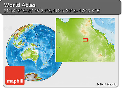 Physical Location Map of the Area around 21° 33' 19" S, 144° 34' 29" E