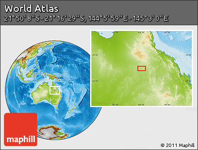 Physical Location Map of the Area around 21° 33' 19" S, 144° 34' 29" E