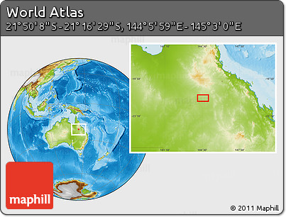 Physical Location Map of the Area around 21° 33' 19" S, 144° 34' 29" E