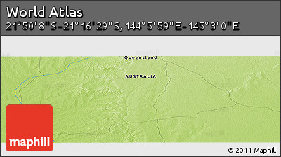 Physical Panoramic Map of the Area around 21° 33' 19" S, 144° 34' 29" E