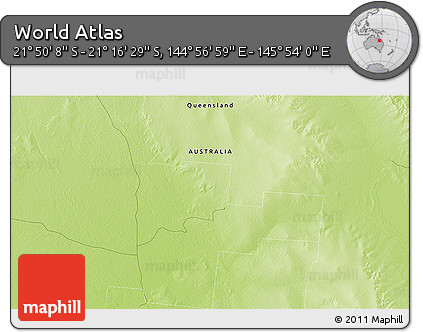 Physical 3D Map of the Area around 21° 33' 19" S, 145° 25' 30" E
