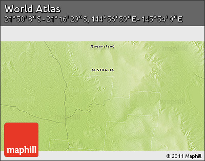 Physical 3D Map of the Area around 21° 33' 19" S, 145° 25' 30" E