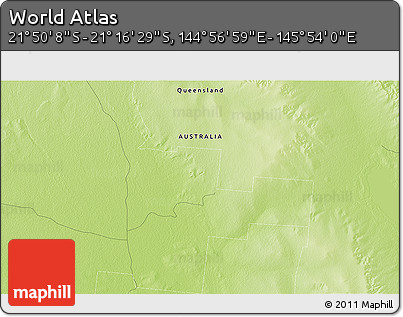 Physical 3D Map of the Area around 21° 33' 19" S, 145° 25' 30" E
