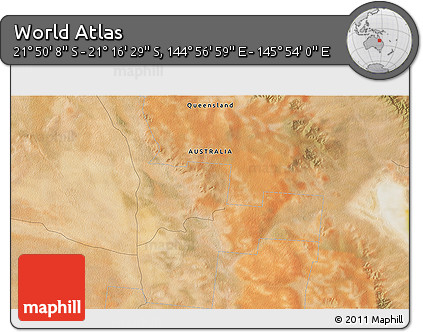 Satellite 3D Map of the Area around 21° 33' 19" S, 145° 25' 30" E