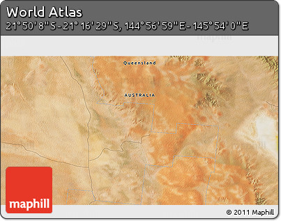 Satellite 3D Map of the Area around 21° 33' 19" S, 145° 25' 30" E