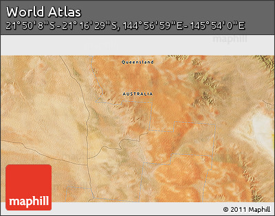 Satellite 3D Map of the Area around 21° 33' 19" S, 145° 25' 30" E