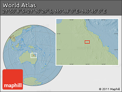 Savanna Style Location Map of the Area around 21° 33' 19" S, 146° 16' 30" E, hill shading