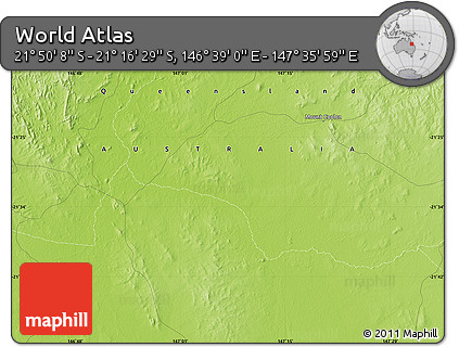 Physical Map of the Area around 21° 33' 19" S, 147° 7' 30" E