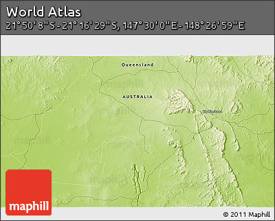 Physical 3D Map of the Area around 21° 33' 19" S, 147° 58' 29" E