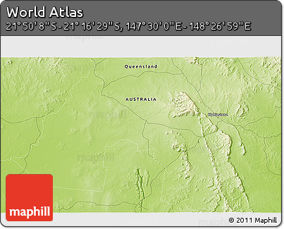 Physical 3D Map of the Area around 21° 33' 19" S, 147° 58' 29" E