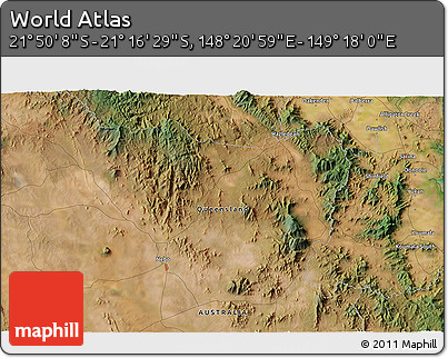 Satellite 3D Map of the Area around 21° 33' 19" S, 148° 49' 29" E