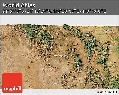 Satellite 3D Map of the Area around 21° 33' 19" S, 148° 49' 29" E