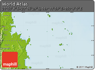 Physical Map of the Area around 21° 33' 19" S, 149° 40' 30" E