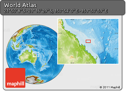 Physical Location Map of the Area around 21° 33' 19" S, 151° 22' 30" E