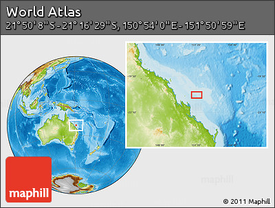 Physical Location Map of the Area around 21° 33' 19" S, 151° 22' 30" E
