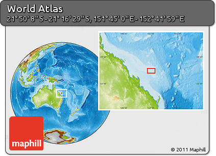 Physical Location Map of the Area around 21° 33' 19" S, 152° 13' 29" E