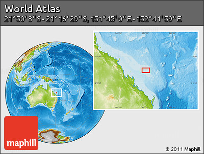 Physical Location Map of the Area around 21° 33' 19" S, 152° 13' 29" E