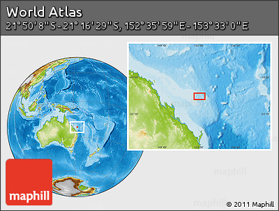 Physical Location Map of the Area around 21° 33' 19" S, 153° 4' 29" E