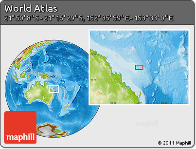 Physical Location Map of the Area around 21° 33' 19" S, 153° 4' 29" E