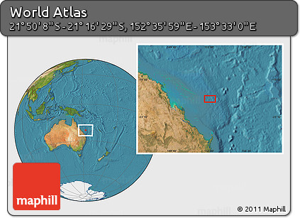 Satellite Location Map of the Area around 21° 33' 19" S, 153° 4' 29" E